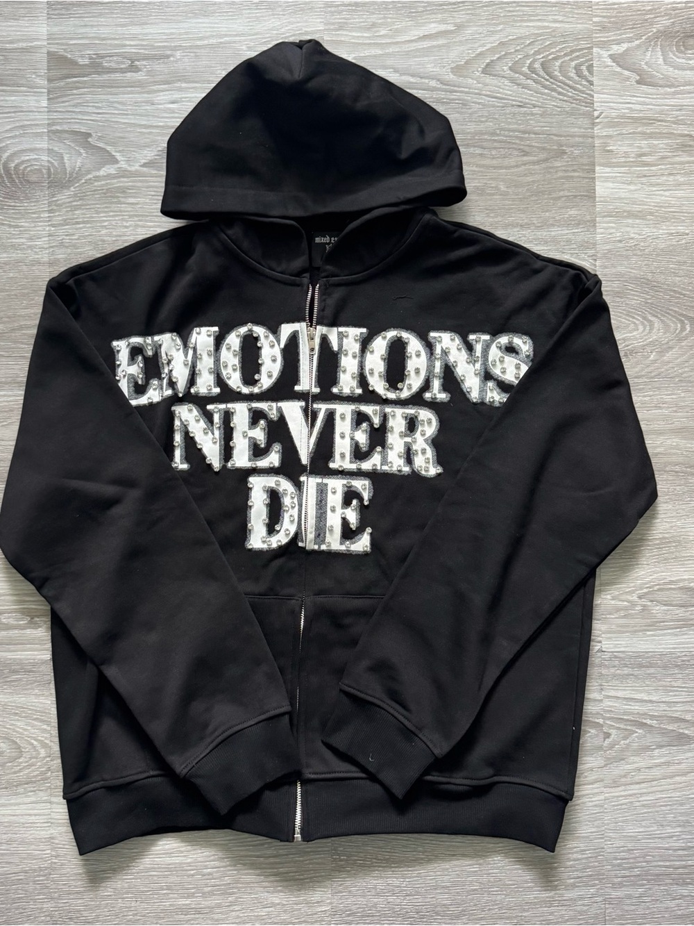 Emotions Never Die Black Zip Up Hoodie Graphic Full Zip Size Large